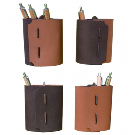 Pot  Crayons en kit en cuir recycl Two-colour pencil pot kit 